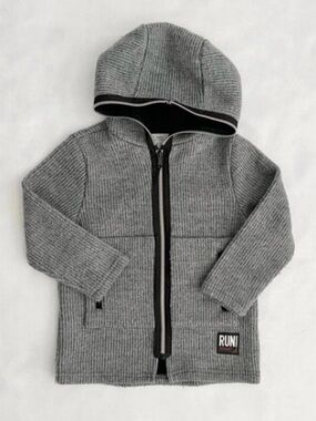 Zara Kids Gray Ribbed Hooded Zip Sweater